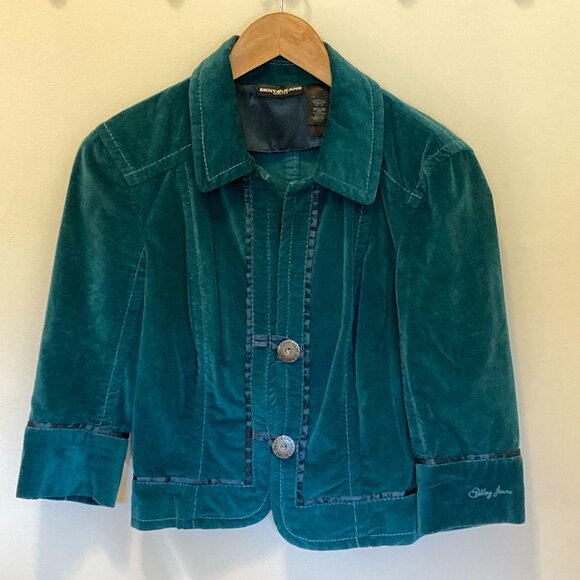 DKNY Jeans Vintage Velvet Jacket, Teal, SP - Picture 1 of 4